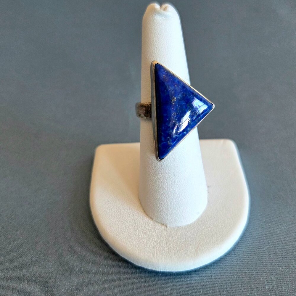 Sterling silver ring with large triangle blue Lapis Lazuli stone.